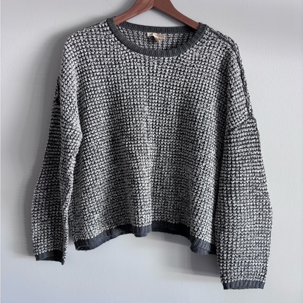 EILEEN FISHER boxy pull-over, gray/white, 100% cotton